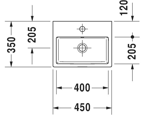 Technický výkres umyvadla s rozměry