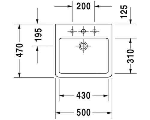 Nákres umyvadla s rozměry