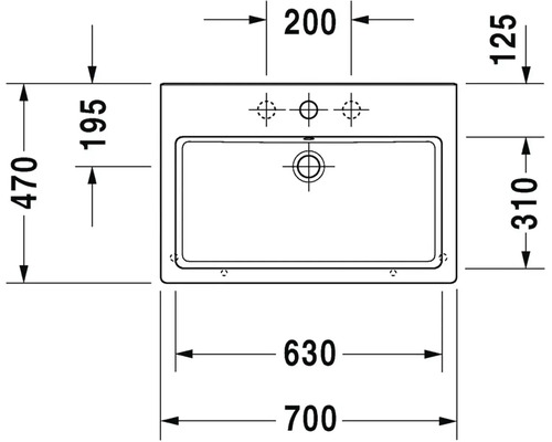 Technický výkres umyvadla s rozměry