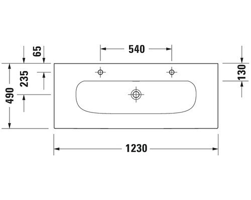 Technický nákres umyvadla s rozměry.