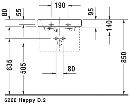 Technický výkres umyvadla s rozměry