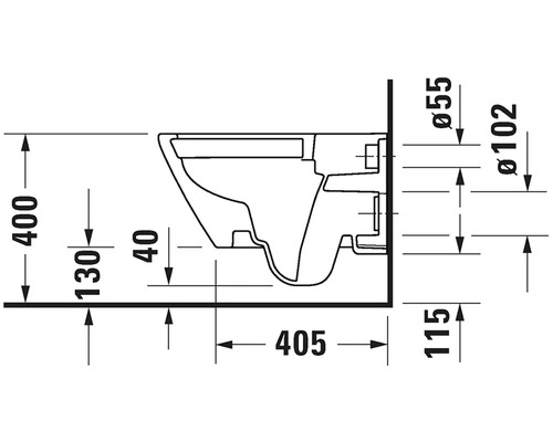 Technický výkres závěsného WC s rozměry