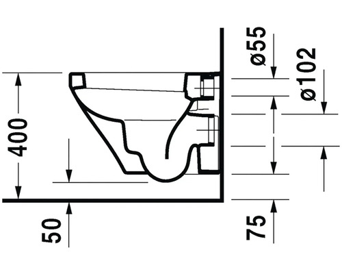 Technický nákres závěsného WC s rozměry
