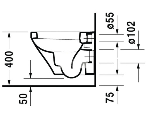 Technický nákres závěsného WC s rozměry