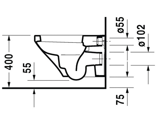 Technický nákres závěsného WC s rozměry