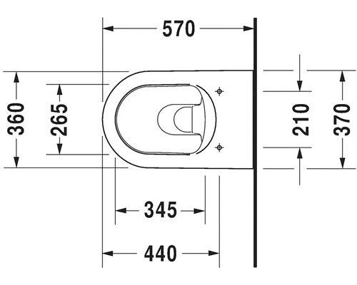 Technický nákres toalety s rozměry