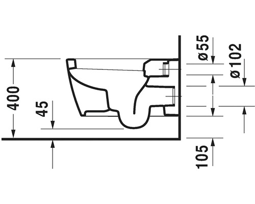 Technický nákres závěsného WC s rozměry