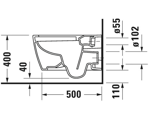 Technický nákres závěsného WC s rozměry