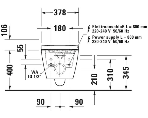 Technický nákres závěsného WC s rozměry