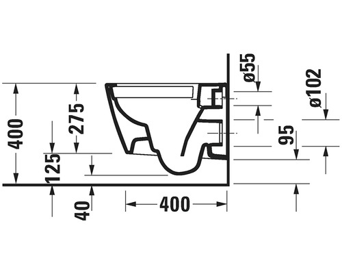 Technický nákres závěsného WC s rozměry