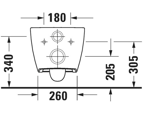 Technický nákres toalety s rozměry.
