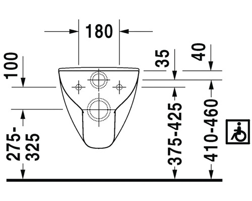 Technický nákres závěsného WC s rozměry a symbolem pro invalidy