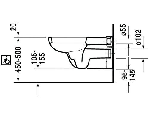 Technický nákres bezbariérového WC s rozměry