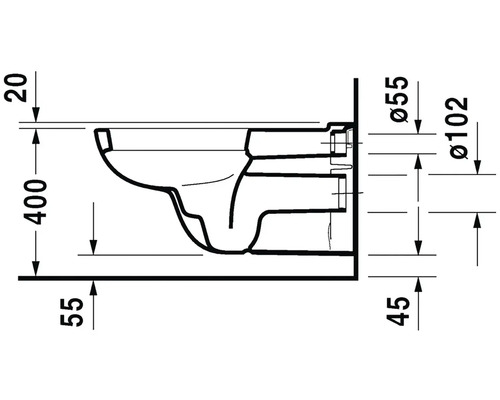 Technický nákres závěsného WC s rozměry