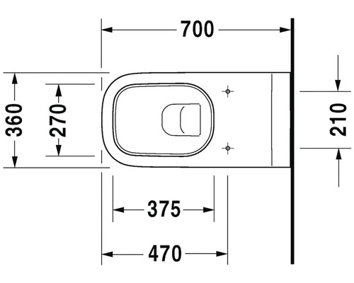 Technický nákres závěsného WC s rozměry.