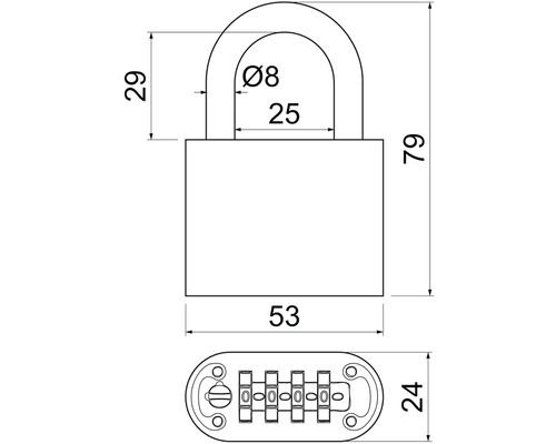 Technický výkres číselného zámku s rozměry