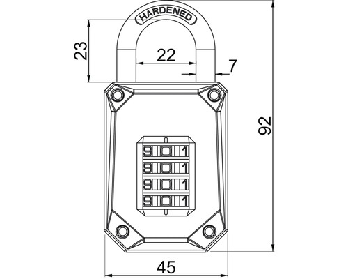 Nákres číselného zámku s rozměry