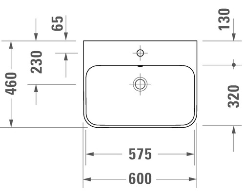 Technický nákres umyvadla s rozměry