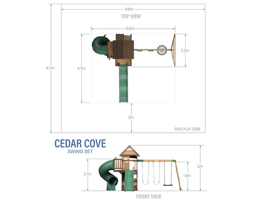 Pohledy a rozměry houpačky Cedar Cove
