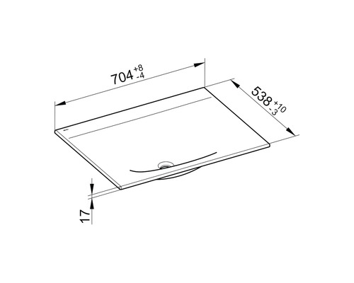 Technický nákres umyvadla s rozměry