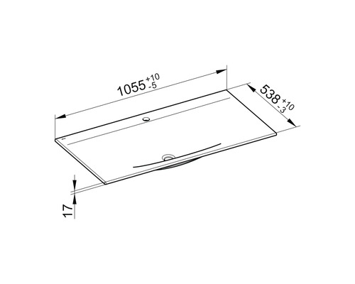 Nákres umyvadla s rozměry.