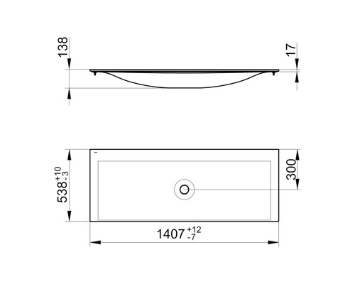 Technický výkres umyvadla s rozměry