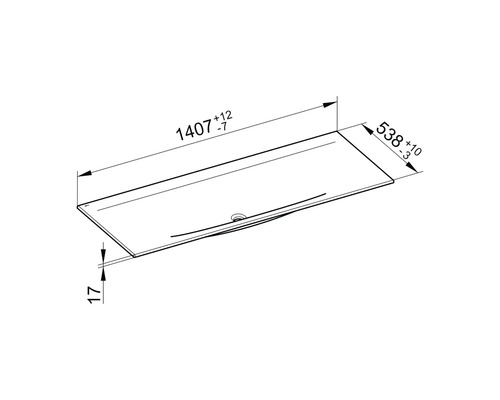 Technický nákres umyvadla s rozměry.