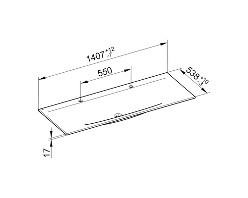 Technický nákres umyvadla s rozměry