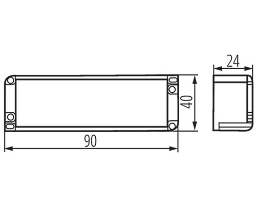 Technický výkres pouzdra o rozměrech 90 x 40 x 24 milimetrů.