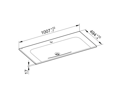 Technický výkres umyvadla s rozměry