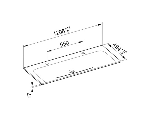 Technický výkres vany s rozměry