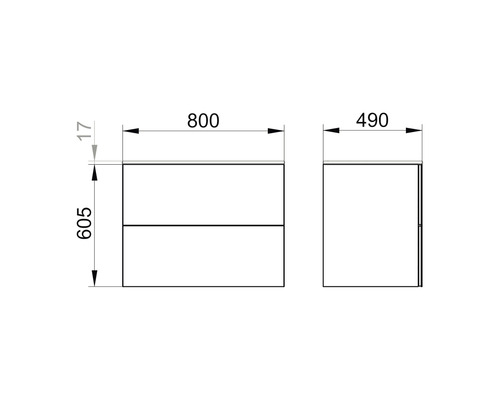 Technický nákres skříňky pod umyvadlo s rozměry