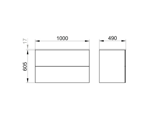 Nákres koupelnové skříňky s rozměry.