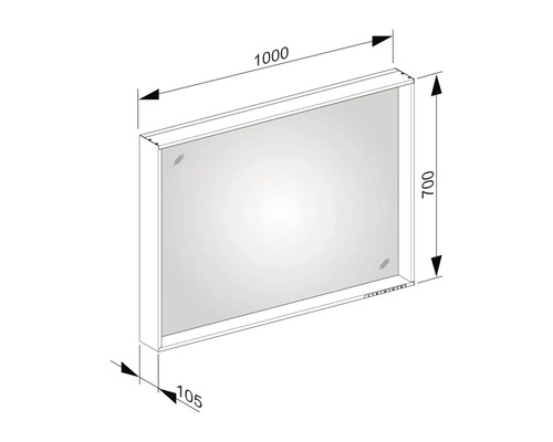 Technický nákres zrcadla o rozměrech 1000 x 700 x 105 milimetrů.