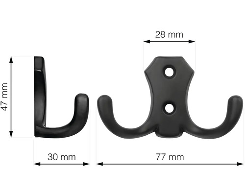 Rozměry černého dvojitého háčku na šaty