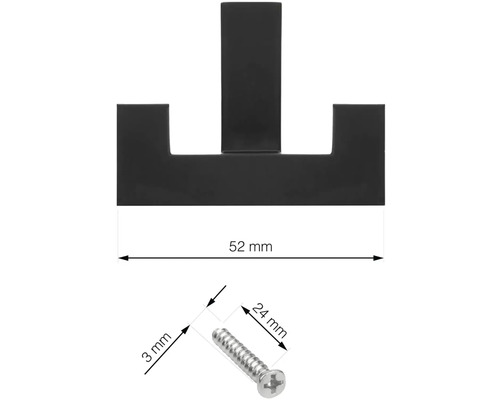 Rozměry černé hákové lišty a šroubu pro upevnění, zobrazené v milimetrech
