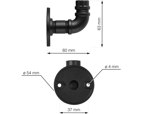 Rozměry černé nástěnné konzoly pro vodovodní kohoutek