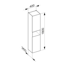 Technický výkres koupelnové vysoké skříňky o rozměrech 400 x 360 x 1800 mm.