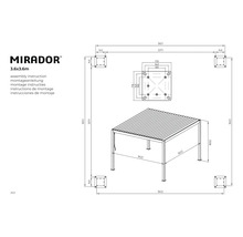 Technický výkres altánu Mirador 3.6x3.6m s montážním návodem
