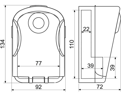 Technický nákres patky zařízení s rozměry