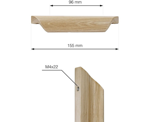 Dřevěná lišta o rozměrech 96 mm x 155 mm a šroub M4x22
