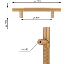Obrázek nábytkové úchytky s rozměry, materiál kov, délka 150 mm