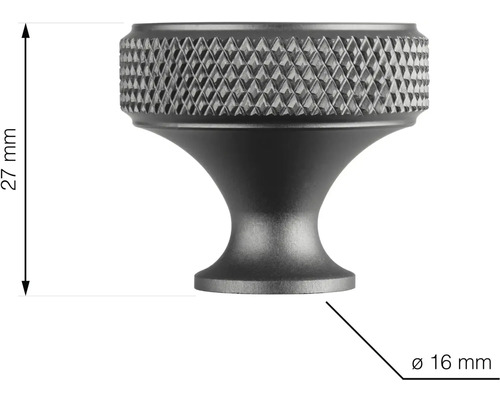 Kovový nábytkový knoflík, průměr 16 mm, výška 27 mm