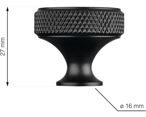 Kovový knoflík na skříňku, výška 27 mm, průměr 16 mm