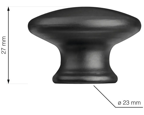 Nábytkový knoflík o rozměrech 27 mm výšky a 23 mm průměru.