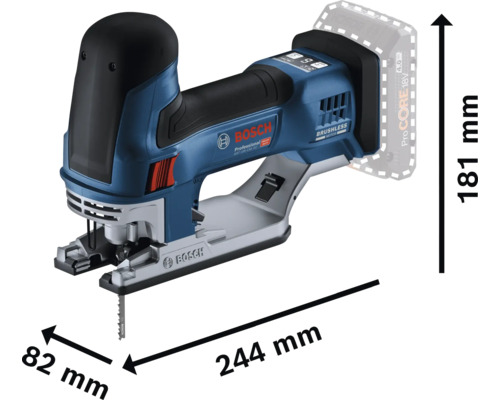 Akumulátorová přímočará pila Bosch s rozměry