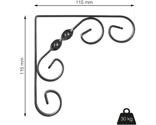 Nástěnná konzole s květinovými prvky, nosnost 30 kilogramů, rozměry 115x115 milimetrů