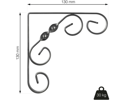Kovová úhelníková konzole, 130 x 130 mm, nosnost 30 kg
