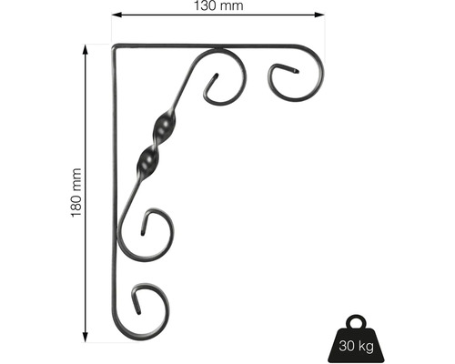 Kovový úhelník s květinovým vzorem, rozměry 130 x 180 mm, nosnost 30 kg