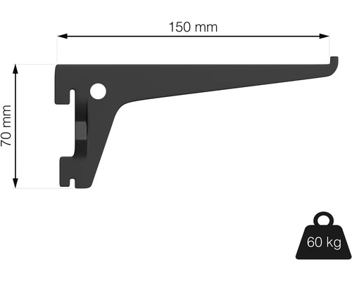 Policový držák o rozměrech 150 mm x 70 mm a nosnosti 60 kg
